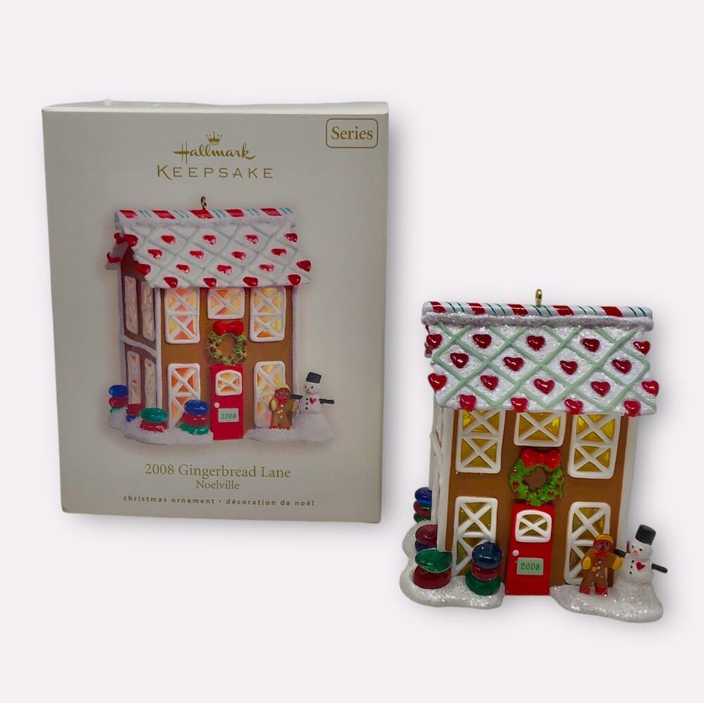 Hallmark Christmas Gingerbread Lane 2008 Noelville #3 Ornament Light Effect Box
